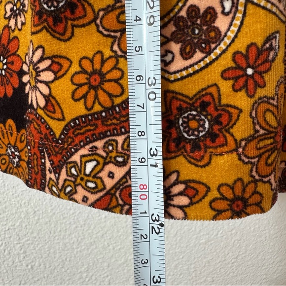 70s Boho Vintage Floral Flower Power Patchwork Trench Coat in Brown & Mustard XL - Picture 5 of 14